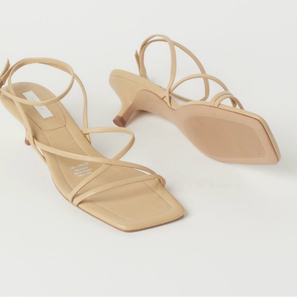 NWT H&M Premium leather kitten heel wrap sandal - Picture 3 of 8